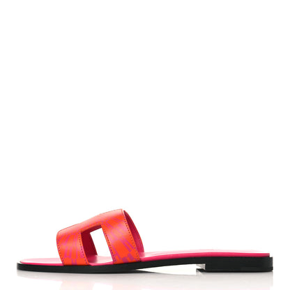 Hermes Calfskin Printed Op'H Oran Sandals 38 Orange Rose 1 of 8