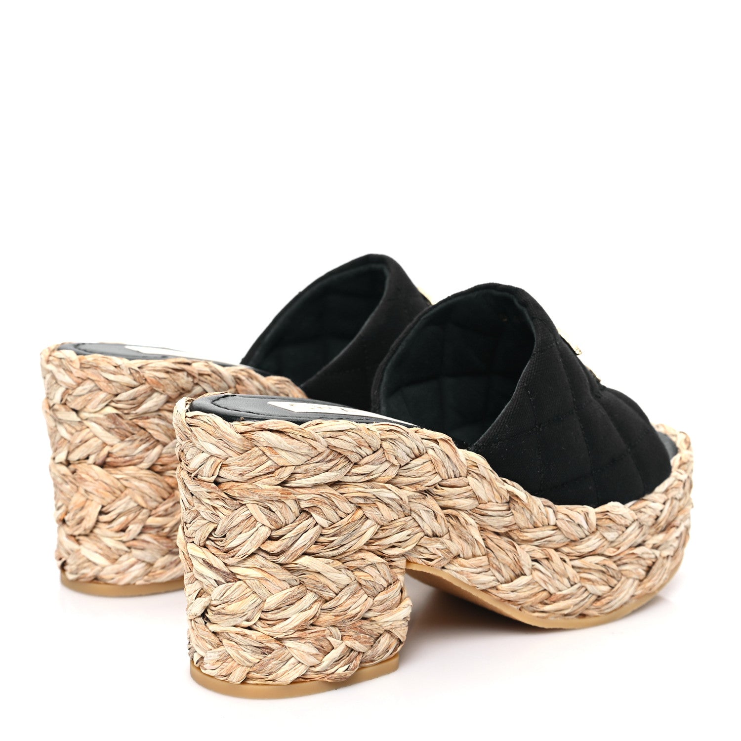 Chanel Canvas Raffia Wedge Sandals 38 Black 4 of 9