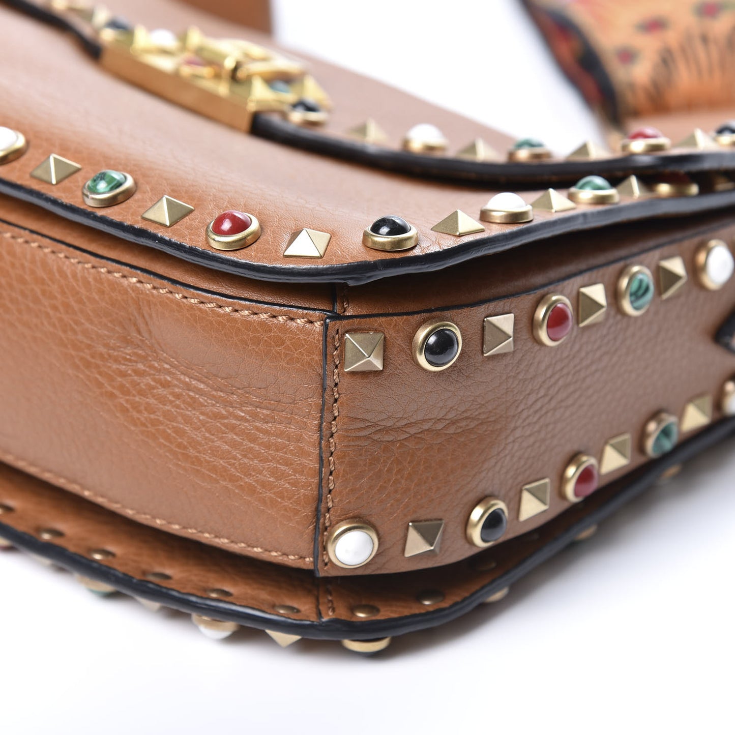 Calfskin Enchanted Wonderland Medium Guitar Strap Rockstud Rolling Flap Saddle Bag Light Cuir