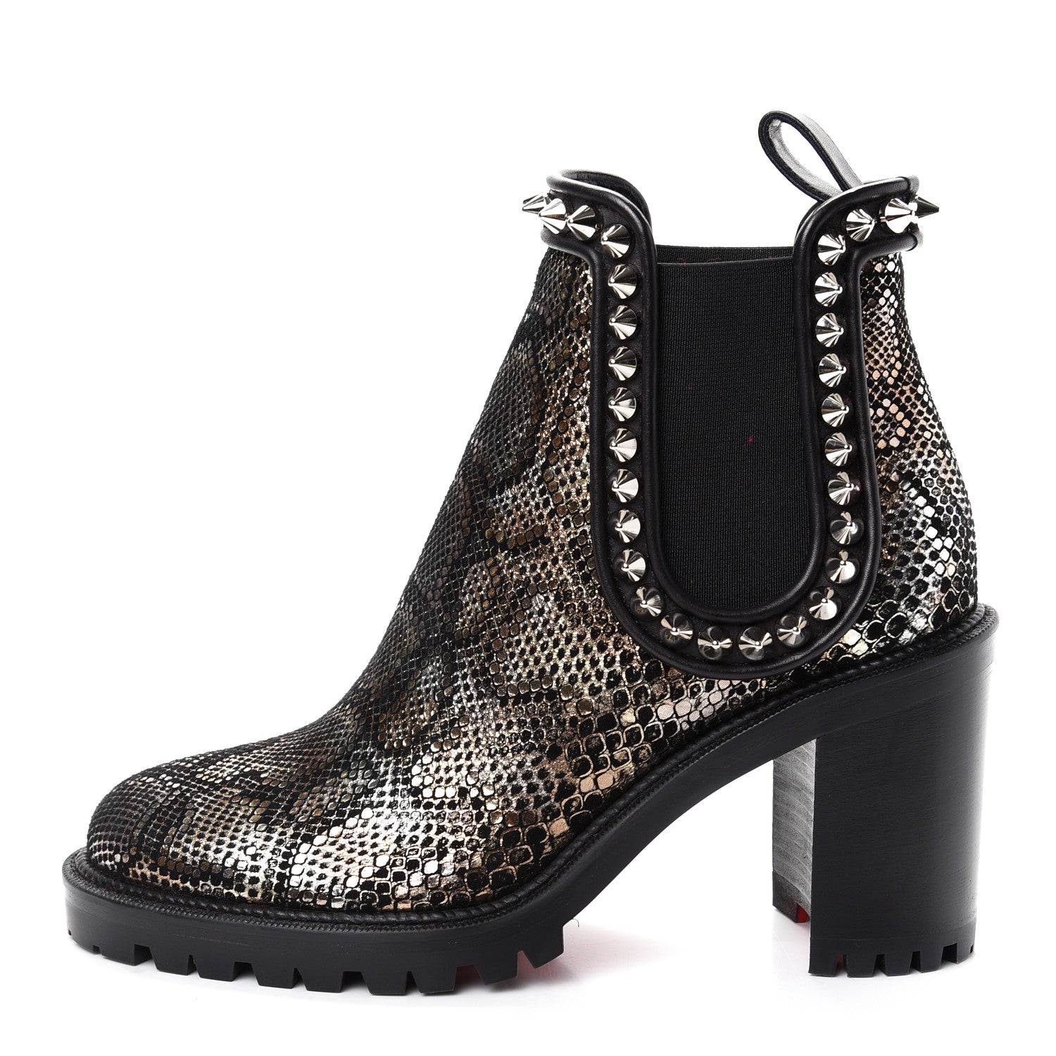 Christian Louboutin Suede Snakeskin Embossed Spiked Crapahutta 70 Chelsea Boots 37.5 Black 1 of 9