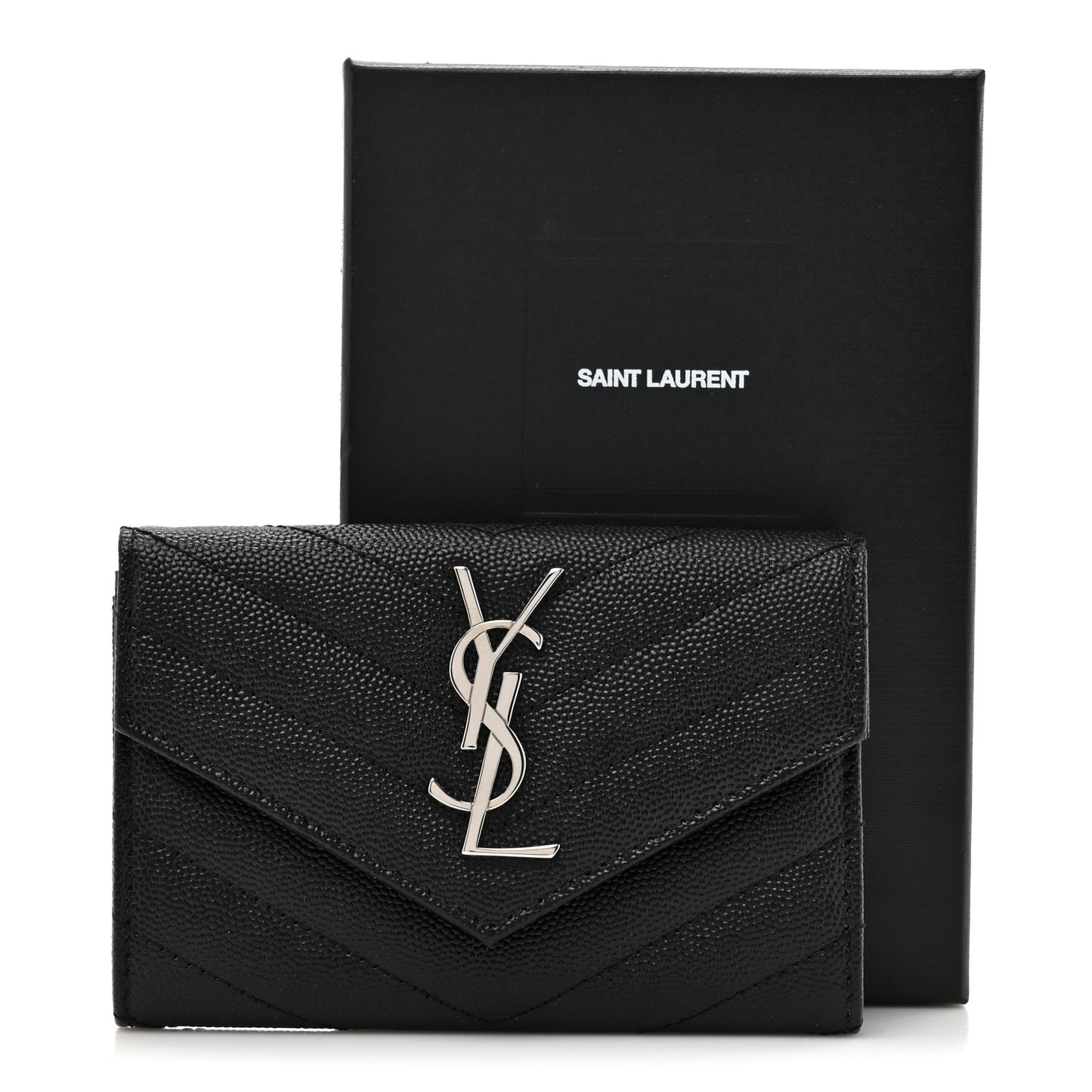 Grain De Poudre Matelasse Chevron Small Monogram Envelope Wallet Black