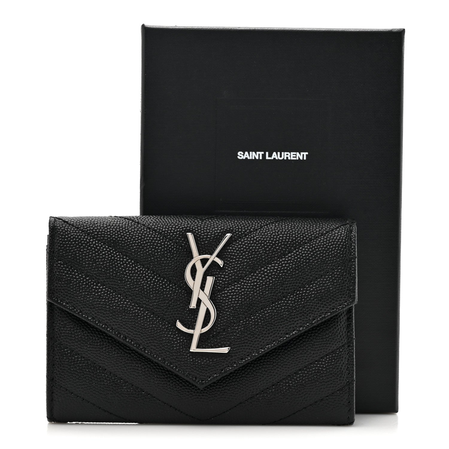 Saint Laurent Grain De Poudre Matelasse Chevron Small Monogram Envelope Wallet Black 8 of 8