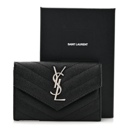 Saint Laurent Grain De Poudre Matelasse Chevron Small Monogram Envelope Wallet Black 8 of 8