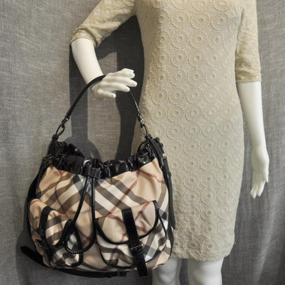 Burberry Patent Nova Check Drawstring Hobo 3 of 10