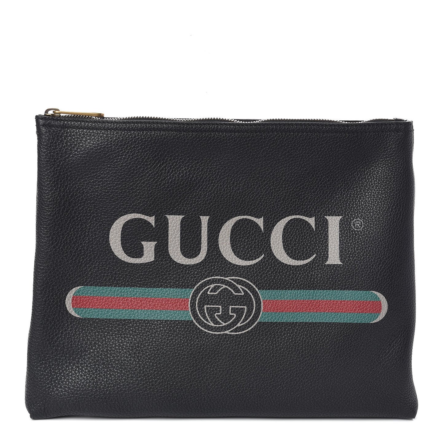 Pebbled Calfskin Medium Logo Portfolio Clutch Black