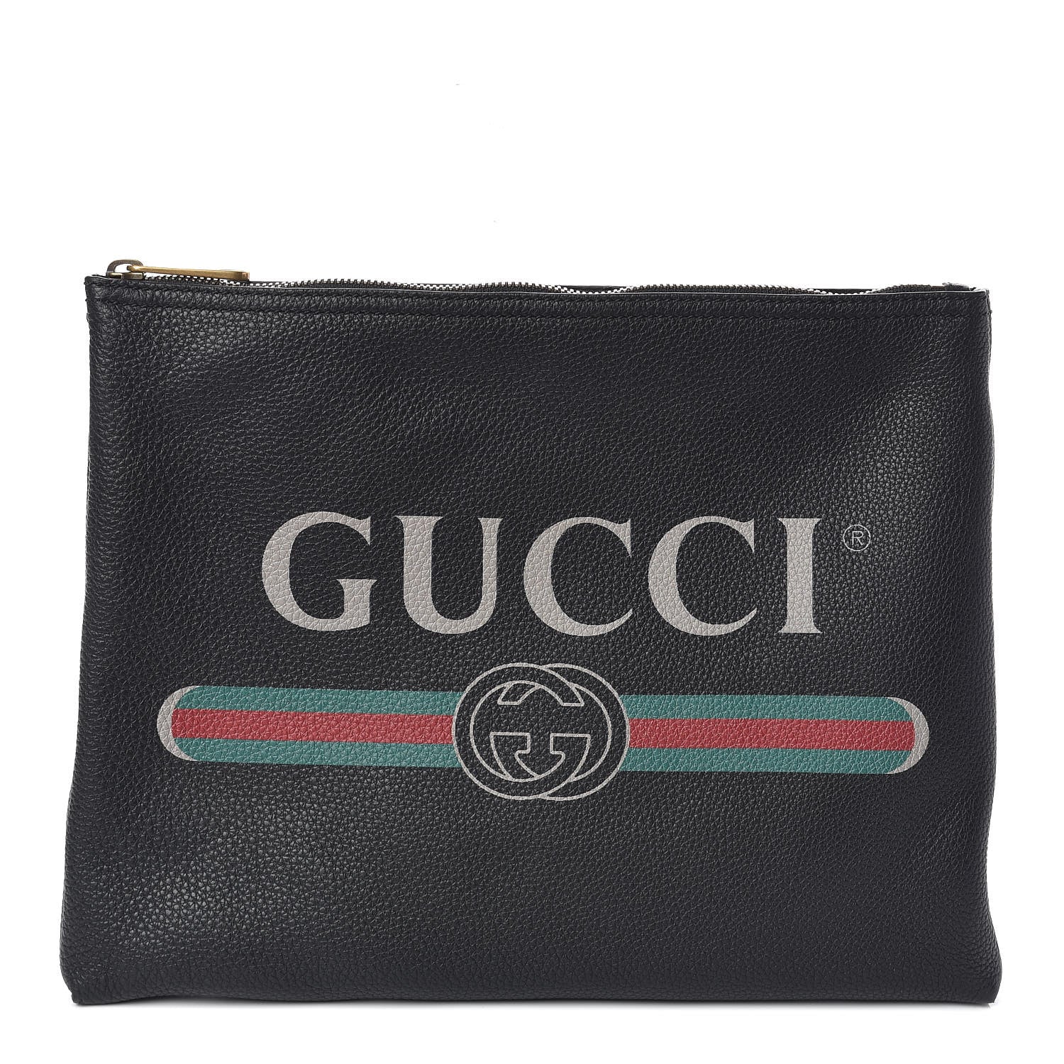 Gucci Pebbled Calfskin Medium Logo Portfolio Clutch Black 1 of 8
