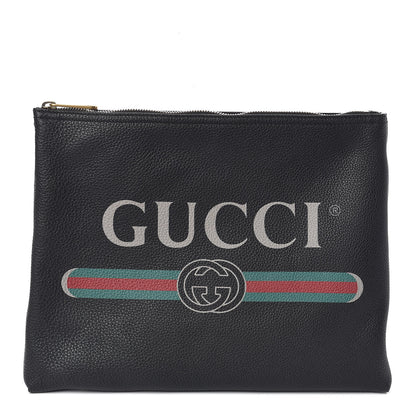 Gucci Pebbled Calfskin Medium Logo Portfolio Clutch Black 1 of 8