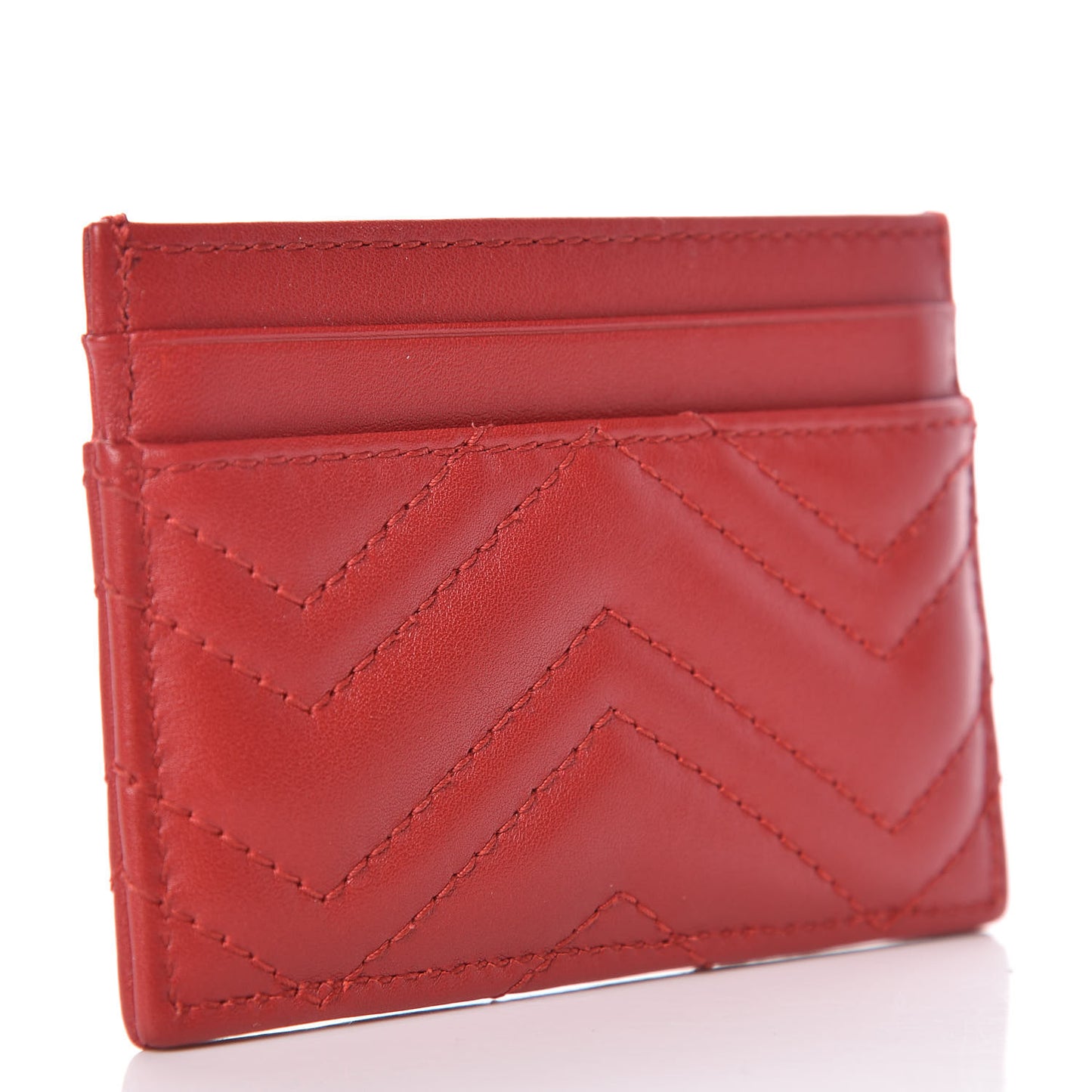Calfskin Matelasse GG Marmont Card Holder Hibiscus Red