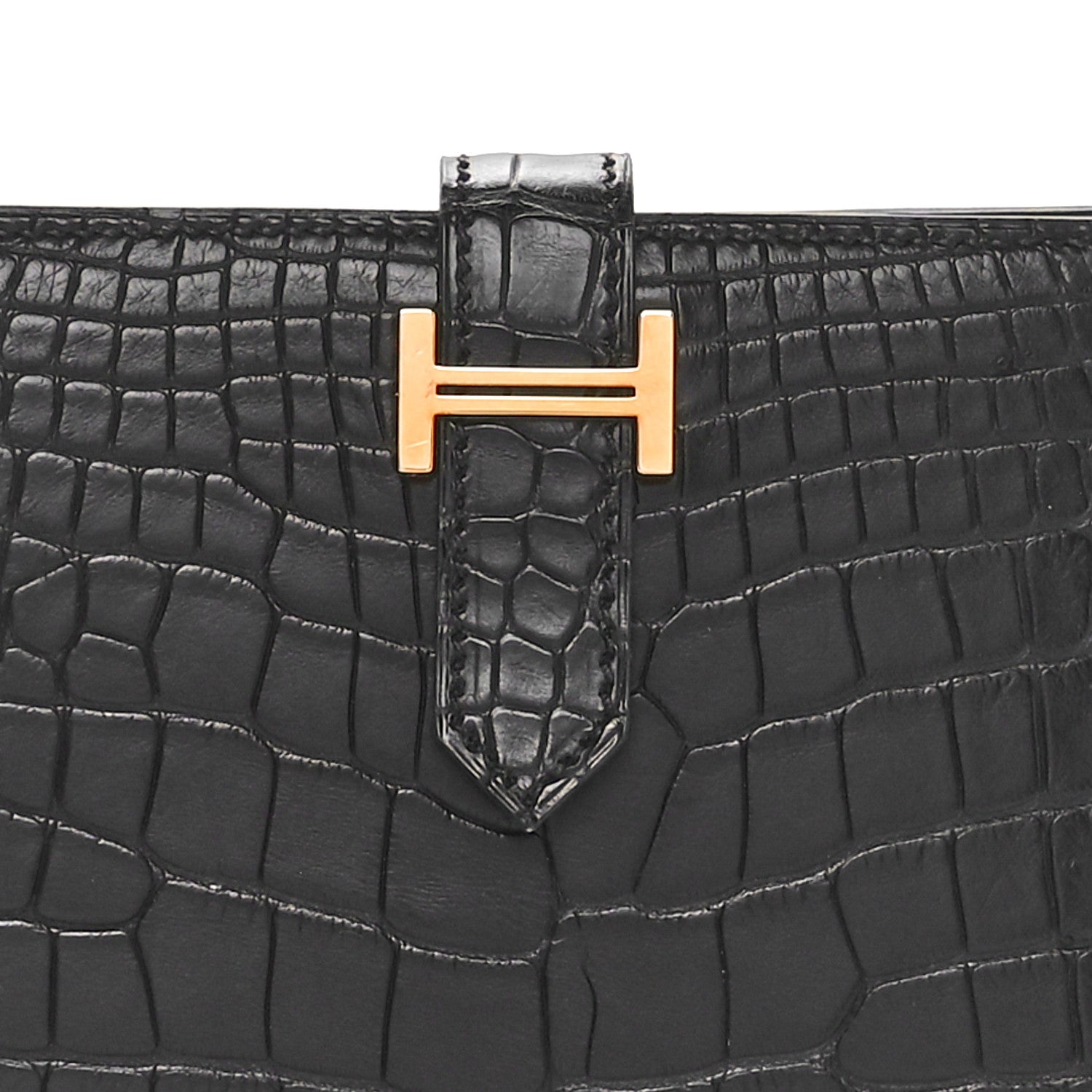 Hermes Matte Alligator Bearn Compact Wallet Black 8 of 11