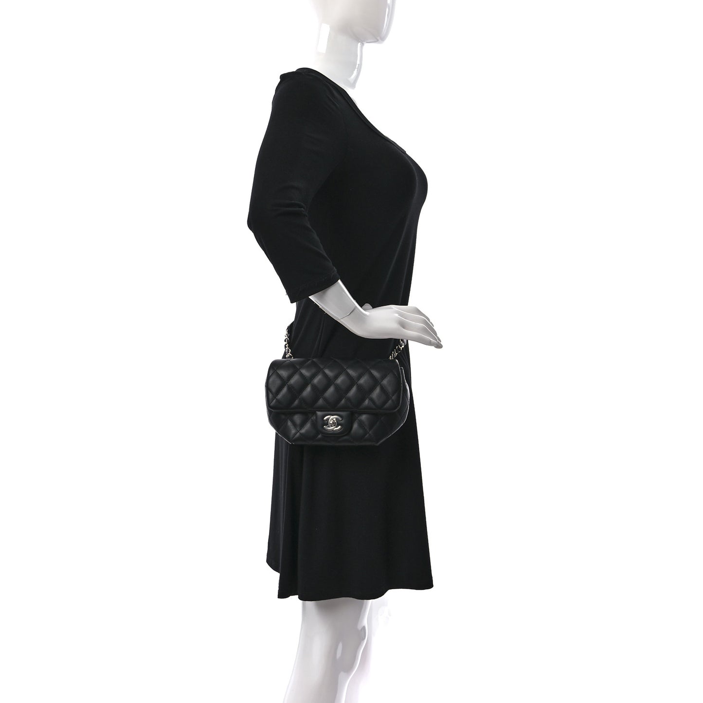 Calfskin Quilted CC Uniform Flap Belt Bag Black