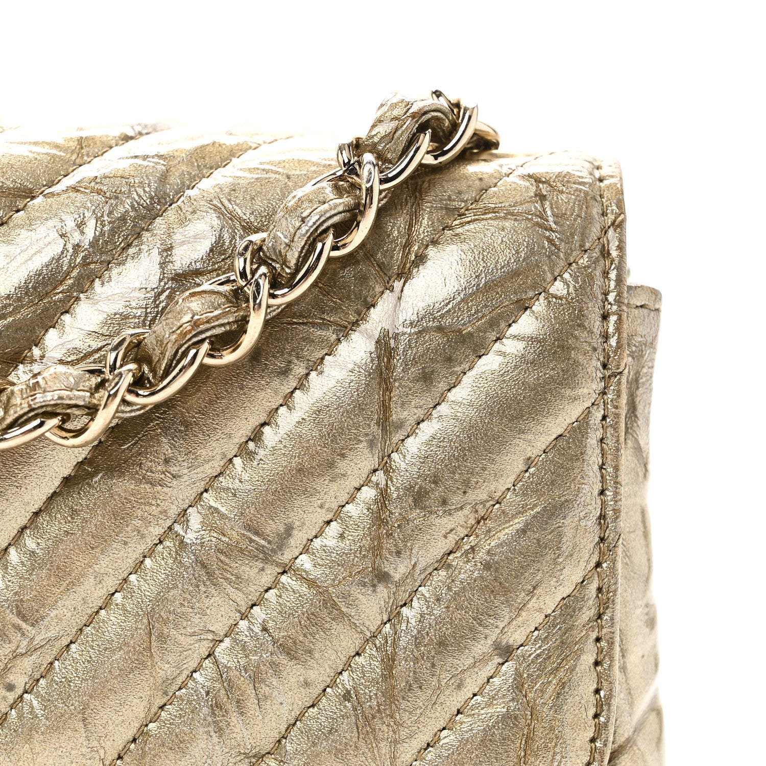 Chanel Patent Metallic Crumpled Calfskin Chevron Quilted Mini