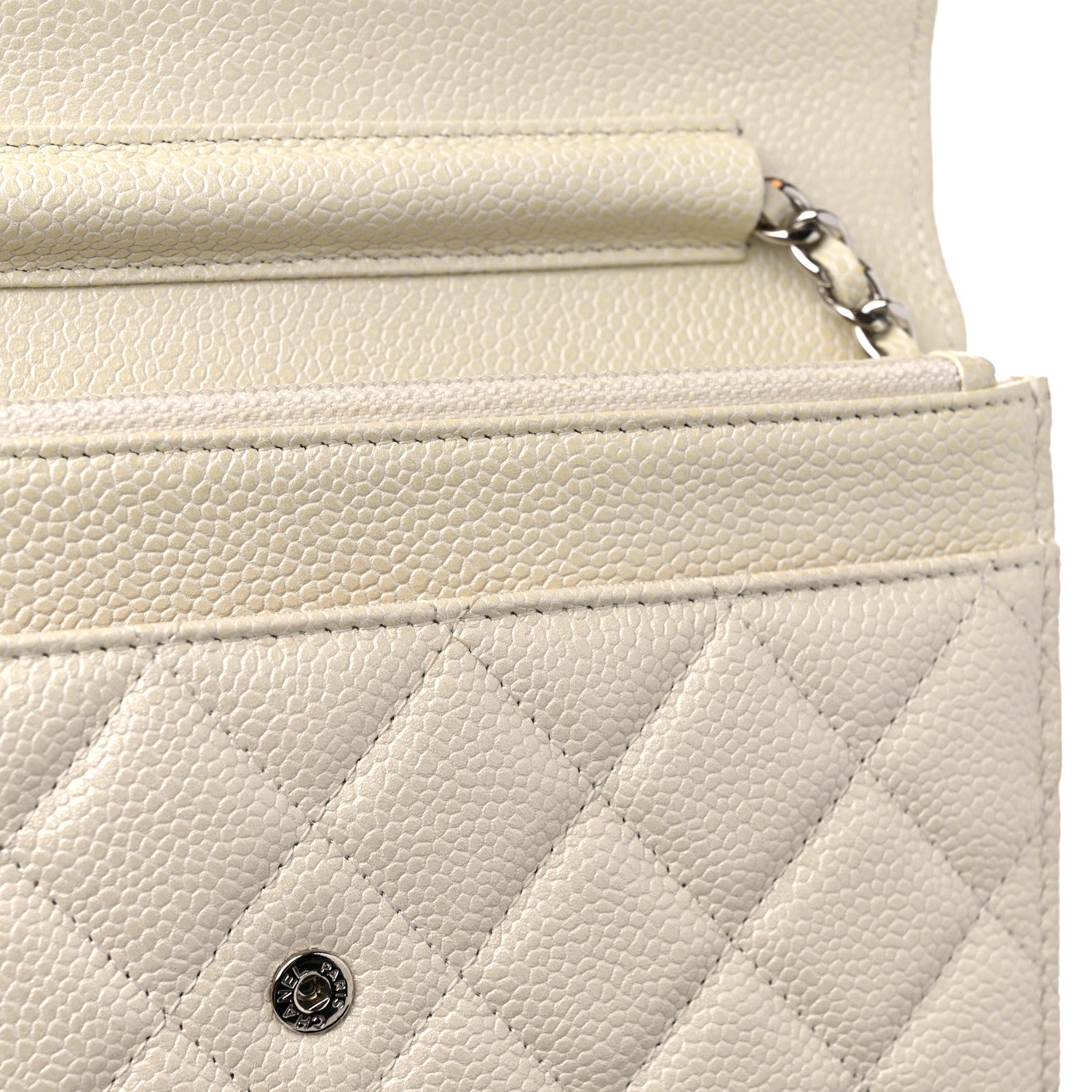Chanel Iridescent Caviar Quilted Wallet on Chain WOC Ivory 13 of 14
