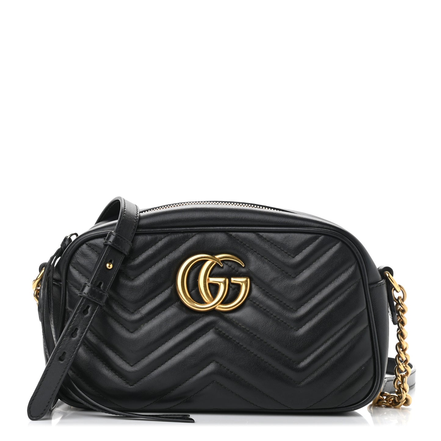 Calfskin Matelasse Small GG Marmont Chain Shoulder Bag Black