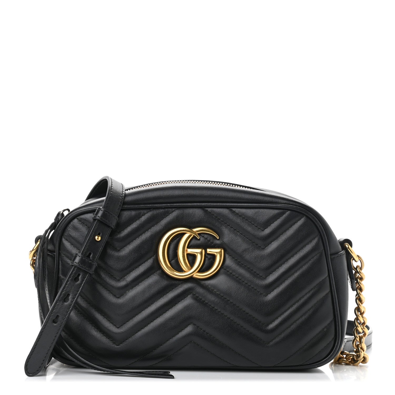 Gucci Calfskin Matelasse Small GG Marmont Chain Shoulder Bag Black 1 of 15