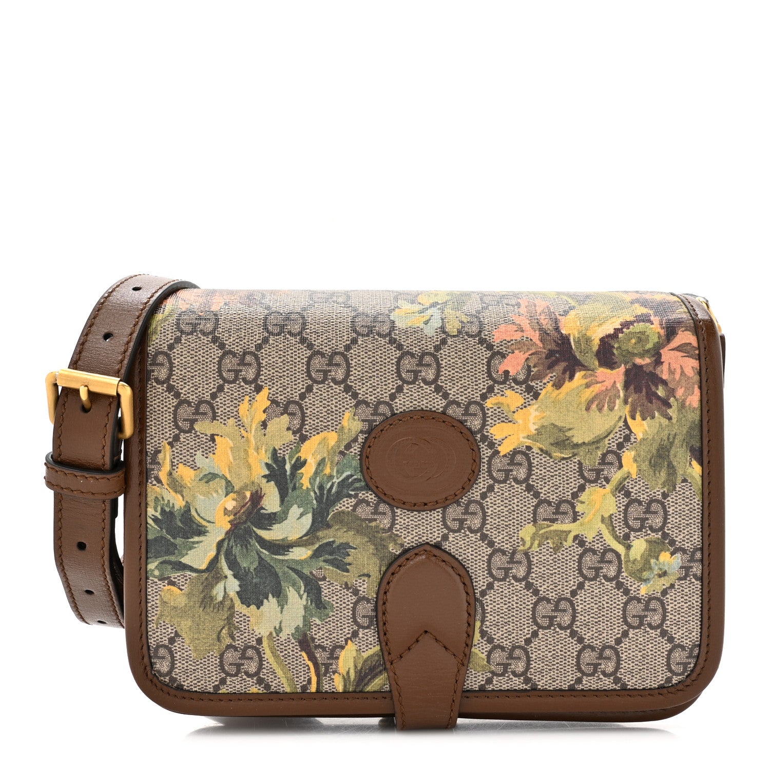 Gucci GG Supreme Monogram Azalea Calfskin Dusty Carnation Mini Retro Interlocking G Flap Shoulder Bag Beige Ebony Multicolor Brown Sugar 1 of 11