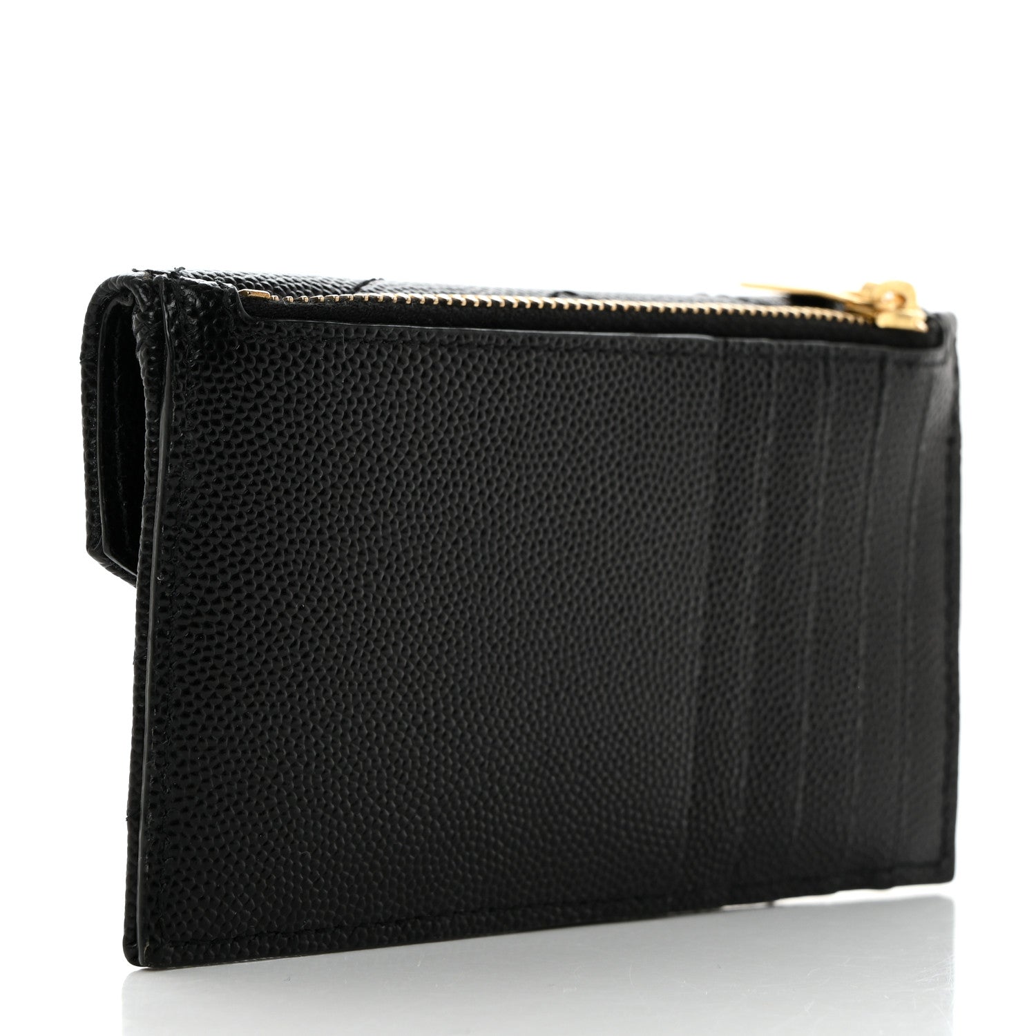 Saint Laurent Grain De Poudre Matelasse Chevron Monogram Compact Wallet Black 3 of 7