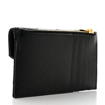 Saint Laurent Grain De Poudre Matelasse Chevron Monogram Compact Wallet Black 3 of 7
