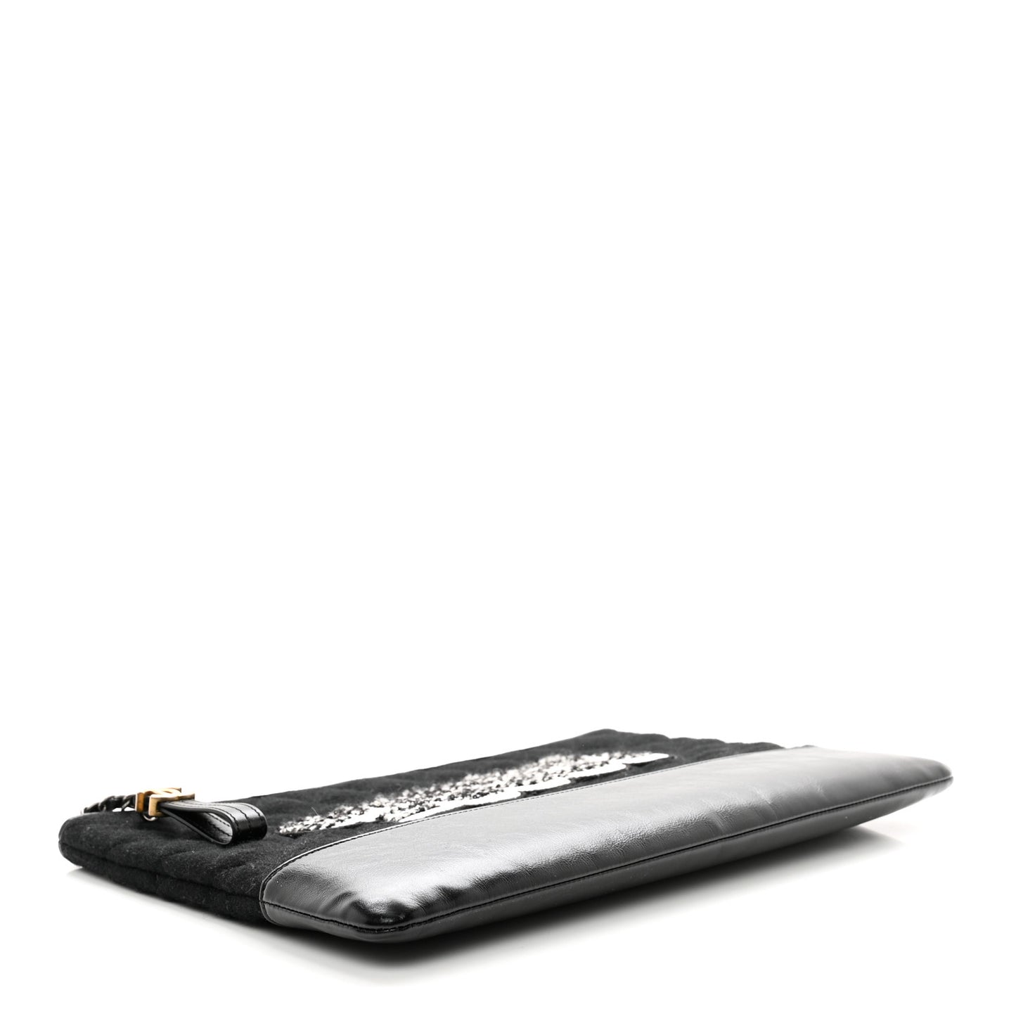 Wool Calfskin Quilted Gabrielle Pouch Clutch Black