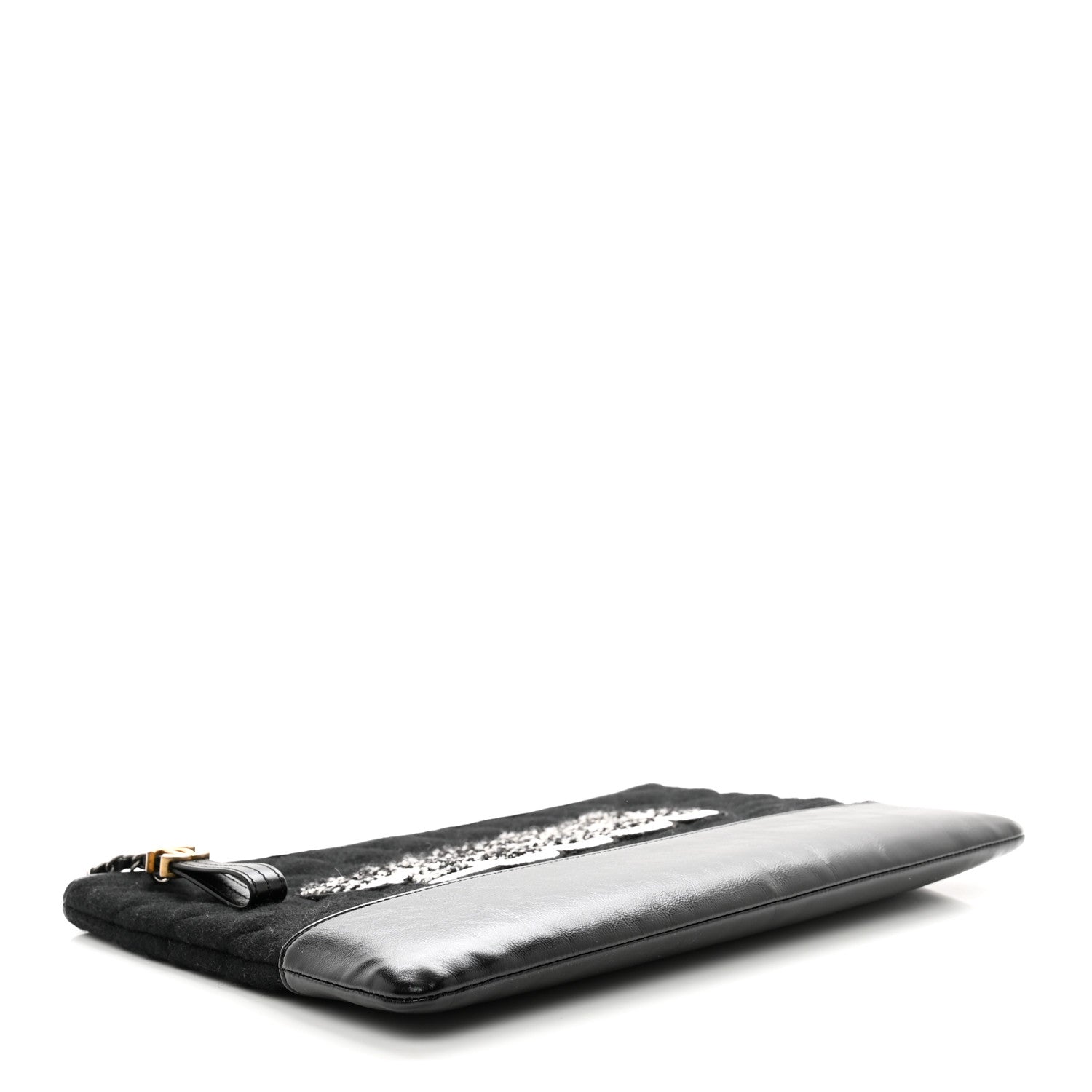 Chanel Wool Calfskin Quilted Gabrielle Pouch Clutch Black 4 of 7