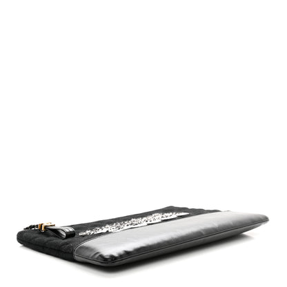 Chanel Wool Calfskin Quilted Gabrielle Pouch Clutch Black 4 of 7