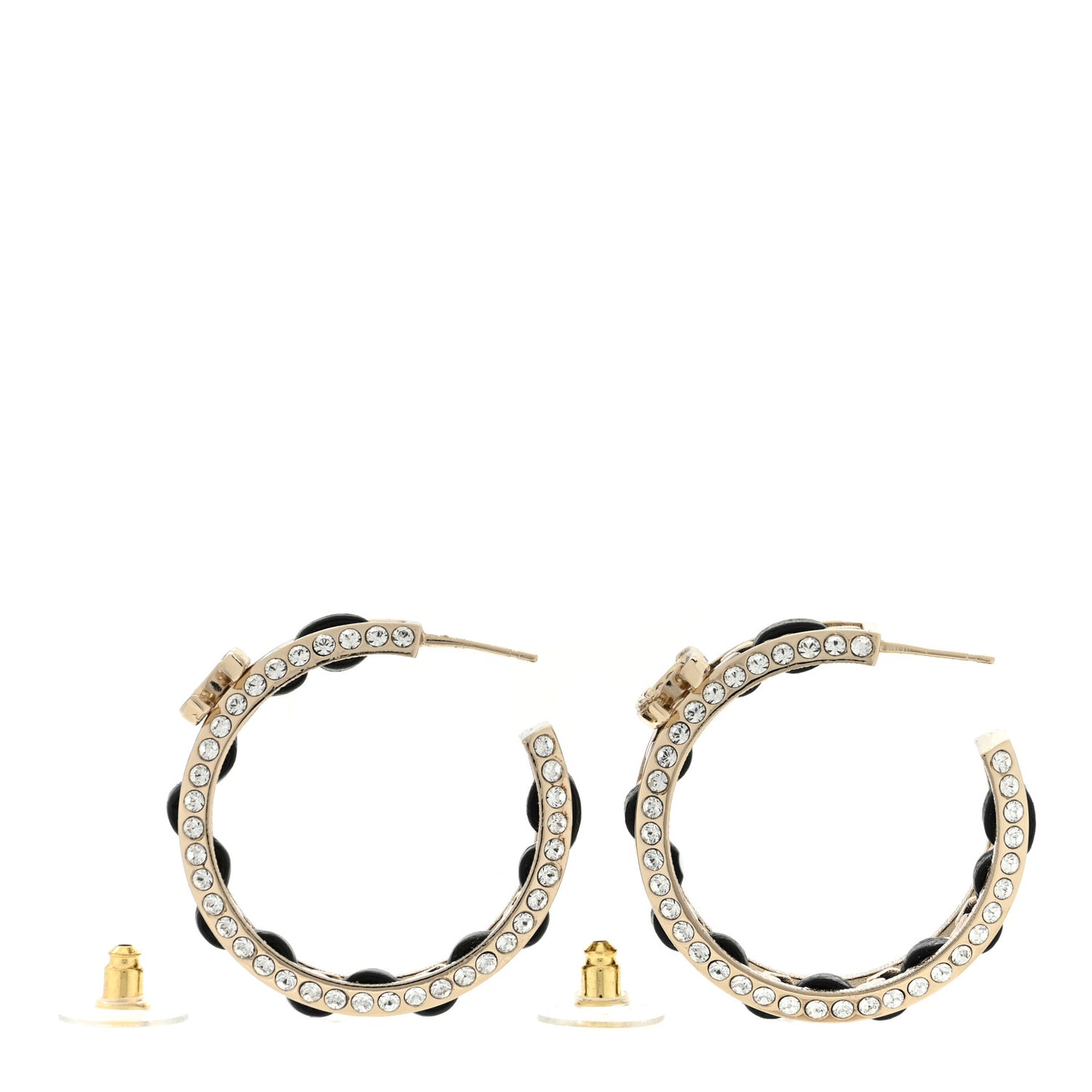 Crystal Lambskin CC Chain Hoop Earrings Gold Black