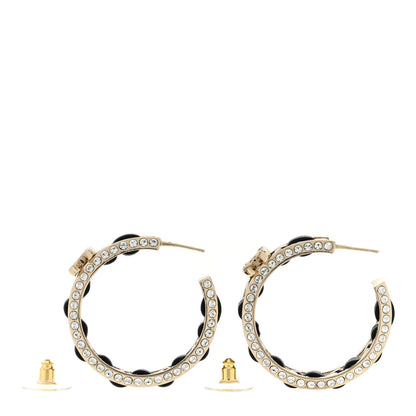 Chanel Crystal Lambskin CC Chain Hoop Earrings Gold Black 3 of 4