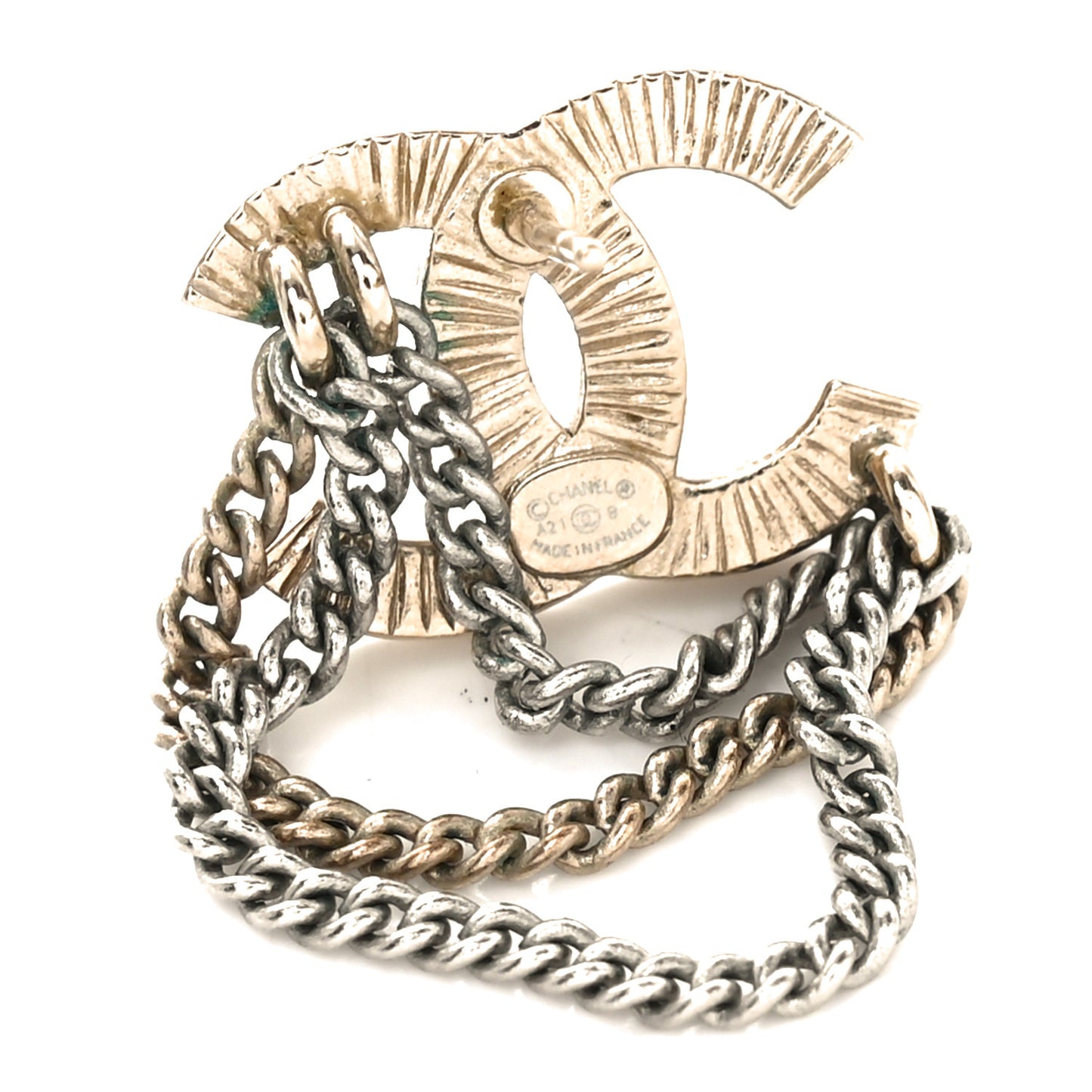 Crystal Chain CC Earrings Gold