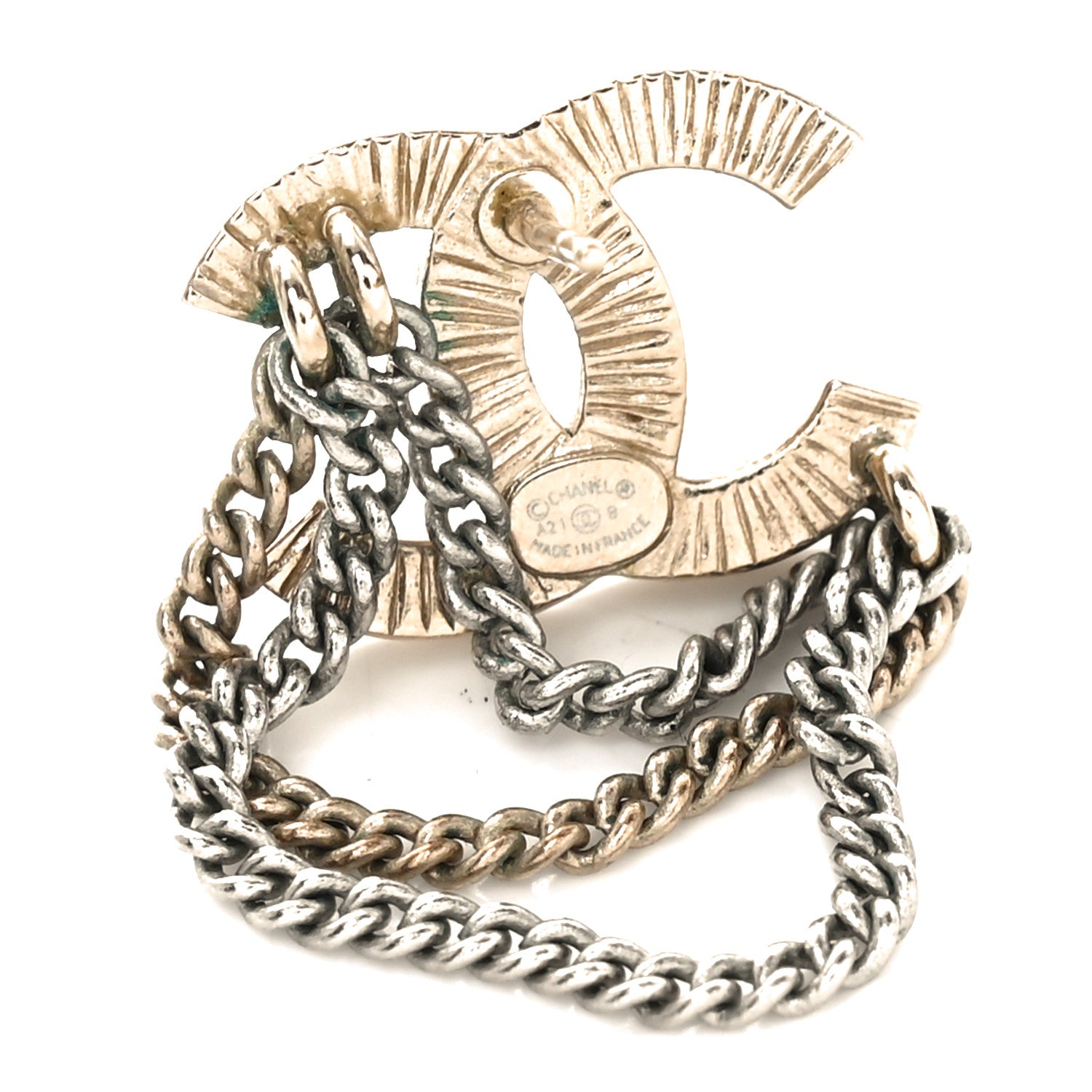 Chanel Crystal Chain CC Earrings Gold 4 of 4