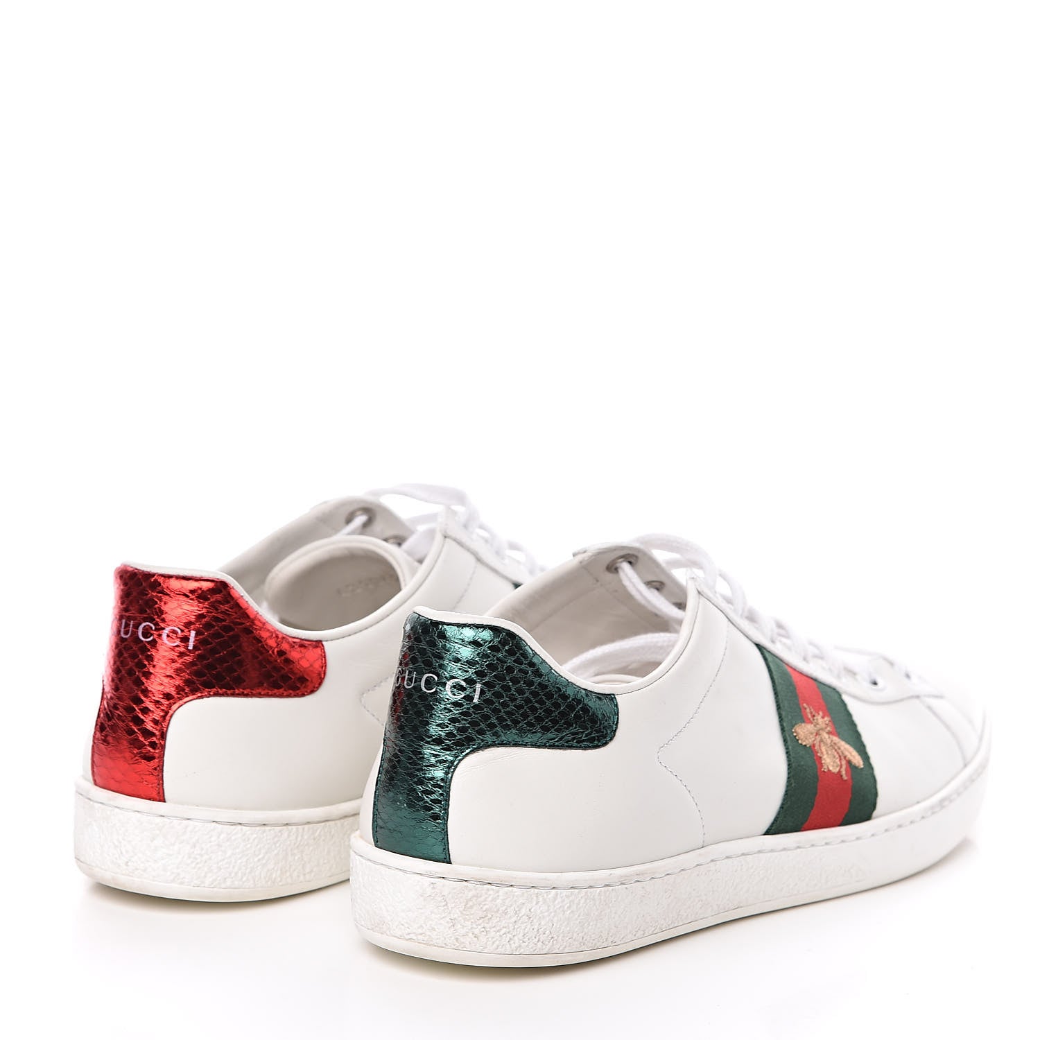 Gucci Calfskin Ayers Bee Embroidered Womens Ace Sneakers 39 White Green 4 of 12