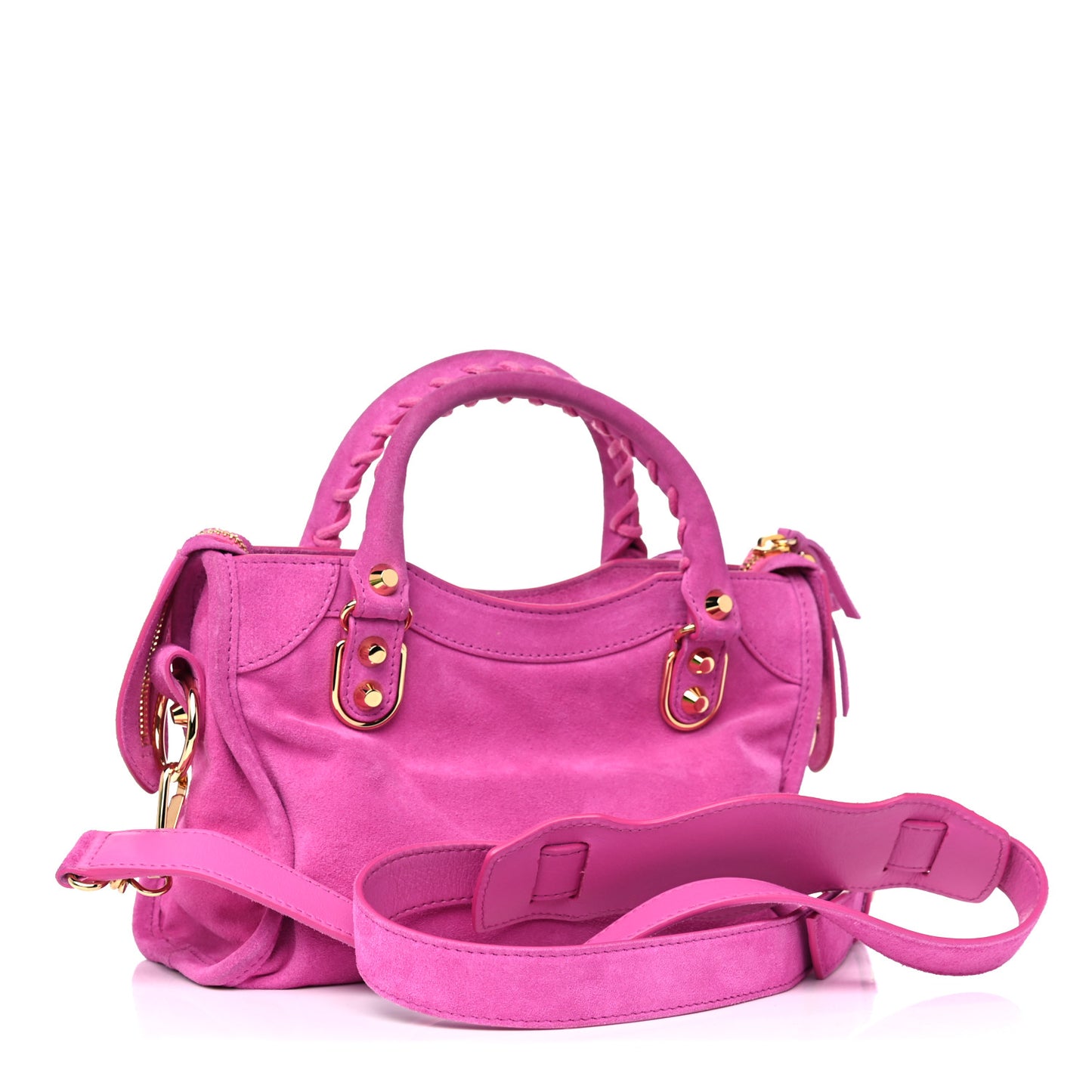 Baby Daim Suede Gold Metallic Edge Hardware Mini City Rose Fluo
