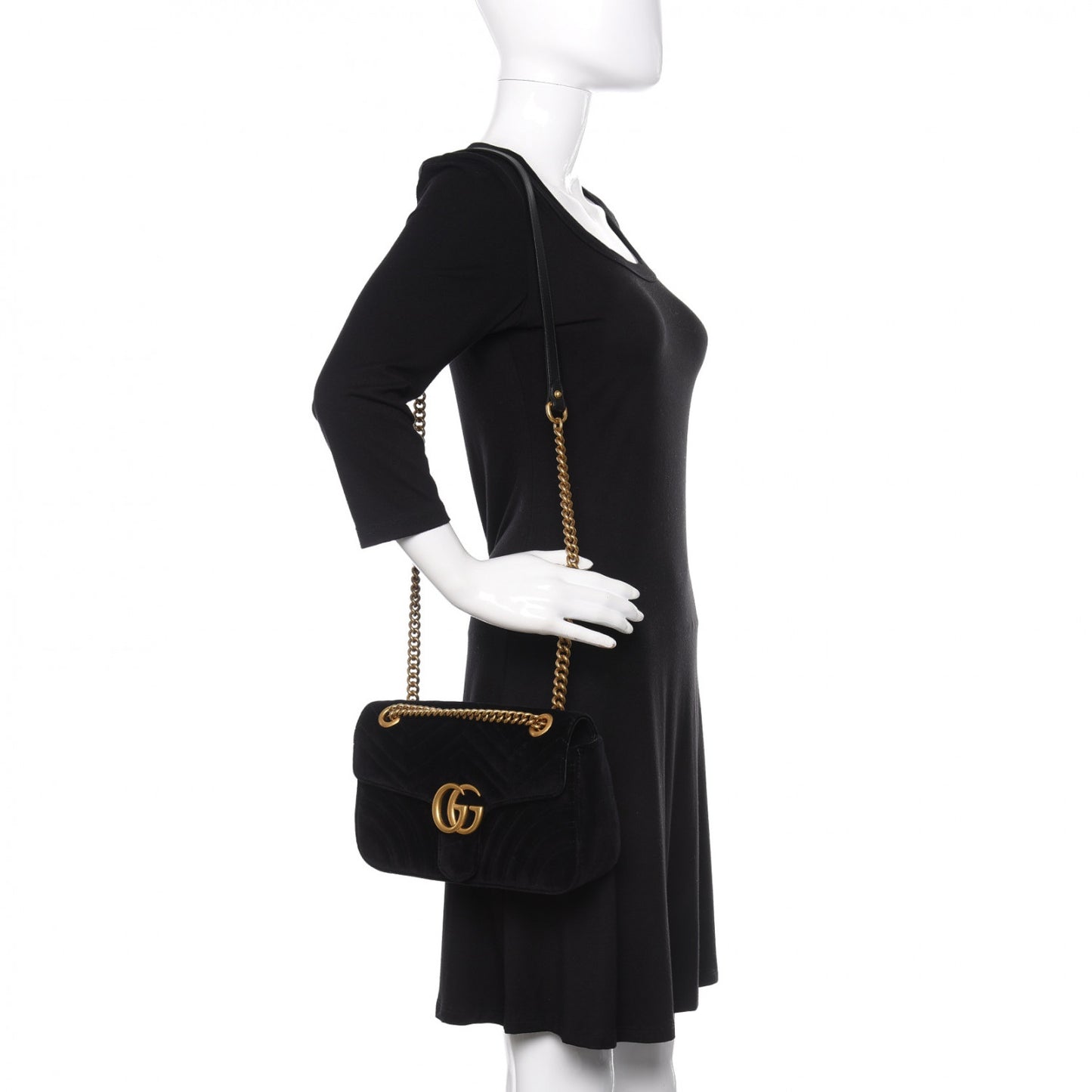 Velvet Matelasse Small GG Marmont Shoulder Bag Black