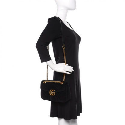 Gucci Velvet Matelasse Small GG Marmont Shoulder Bag Black 2 of 10