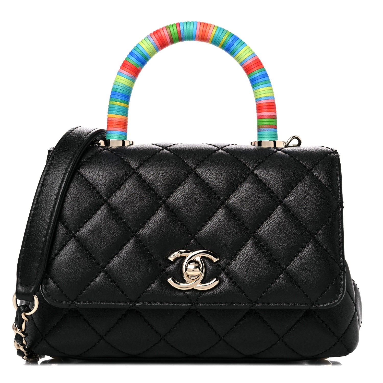 Chanel Goatskin Quilted Rainbow Extra Mini Coco Handle Flap Black 1 of 10