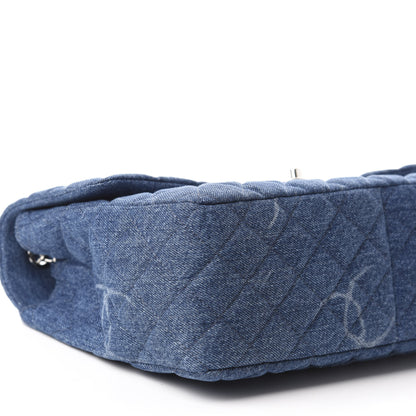 Chanel Denim Quilted CC Print Jumbo Single Flap Blue 6 of 9