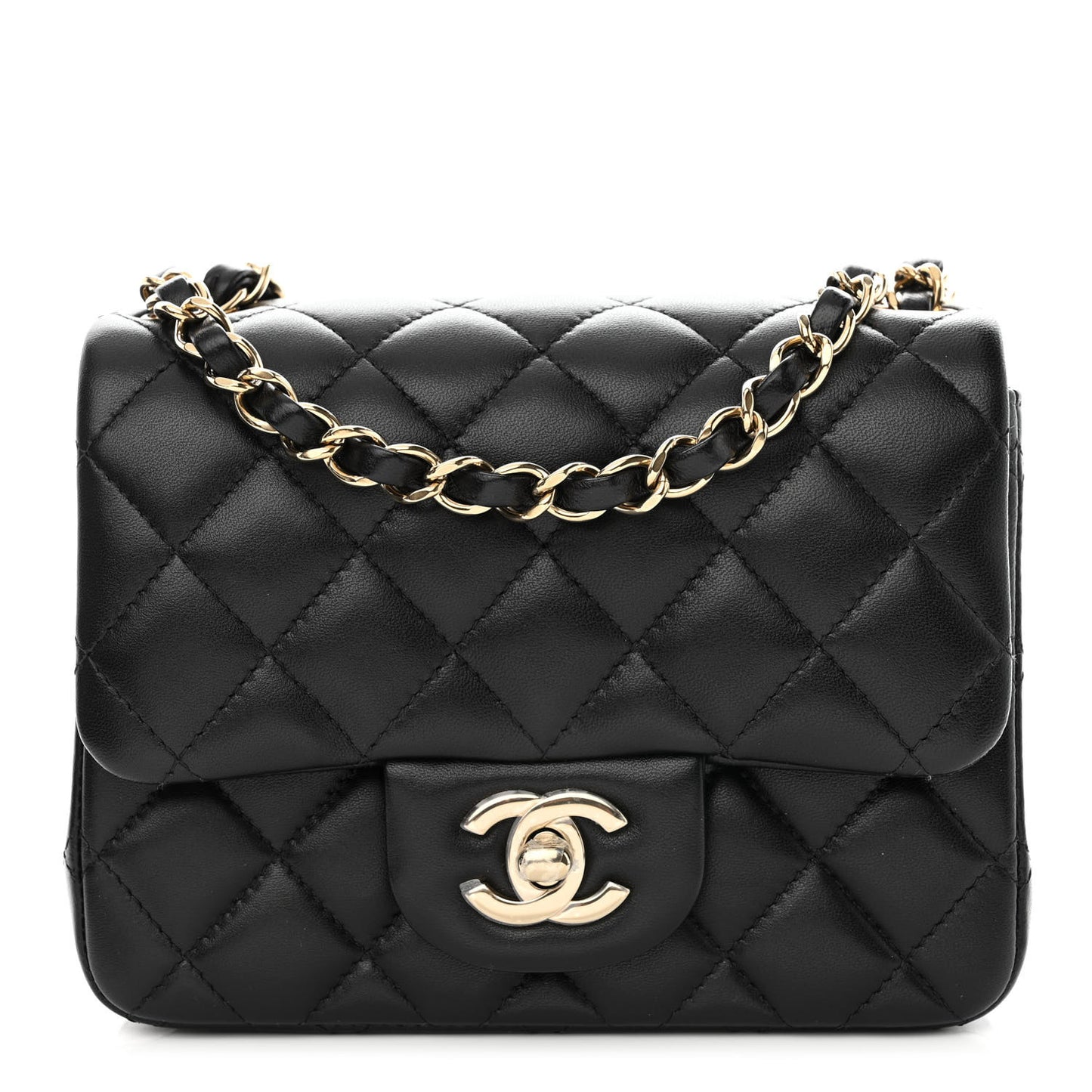 Lambskin Quilted Mini Square Flap Black