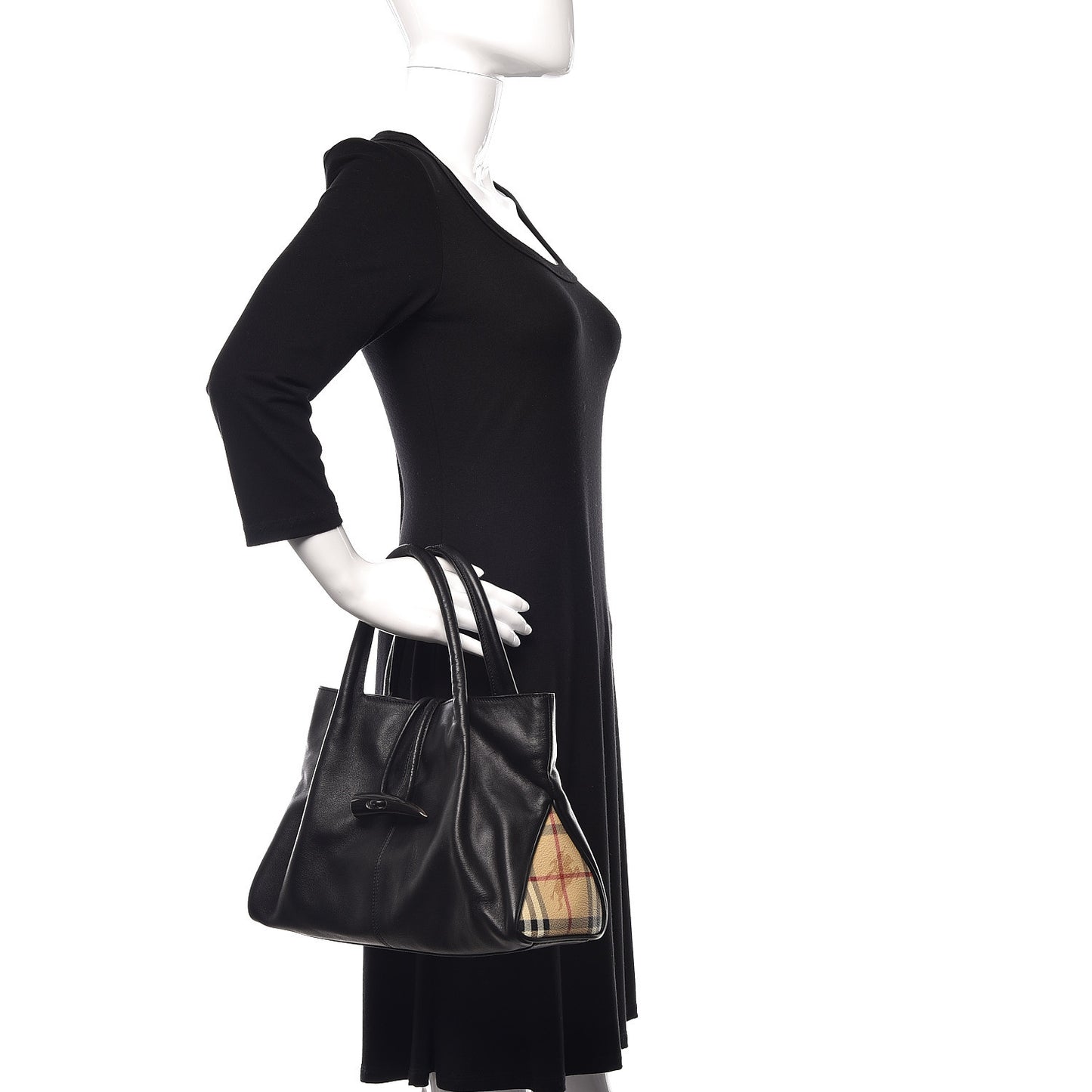 Smooth Calfskin Haymarket Check Horn Shoulder Bag Black