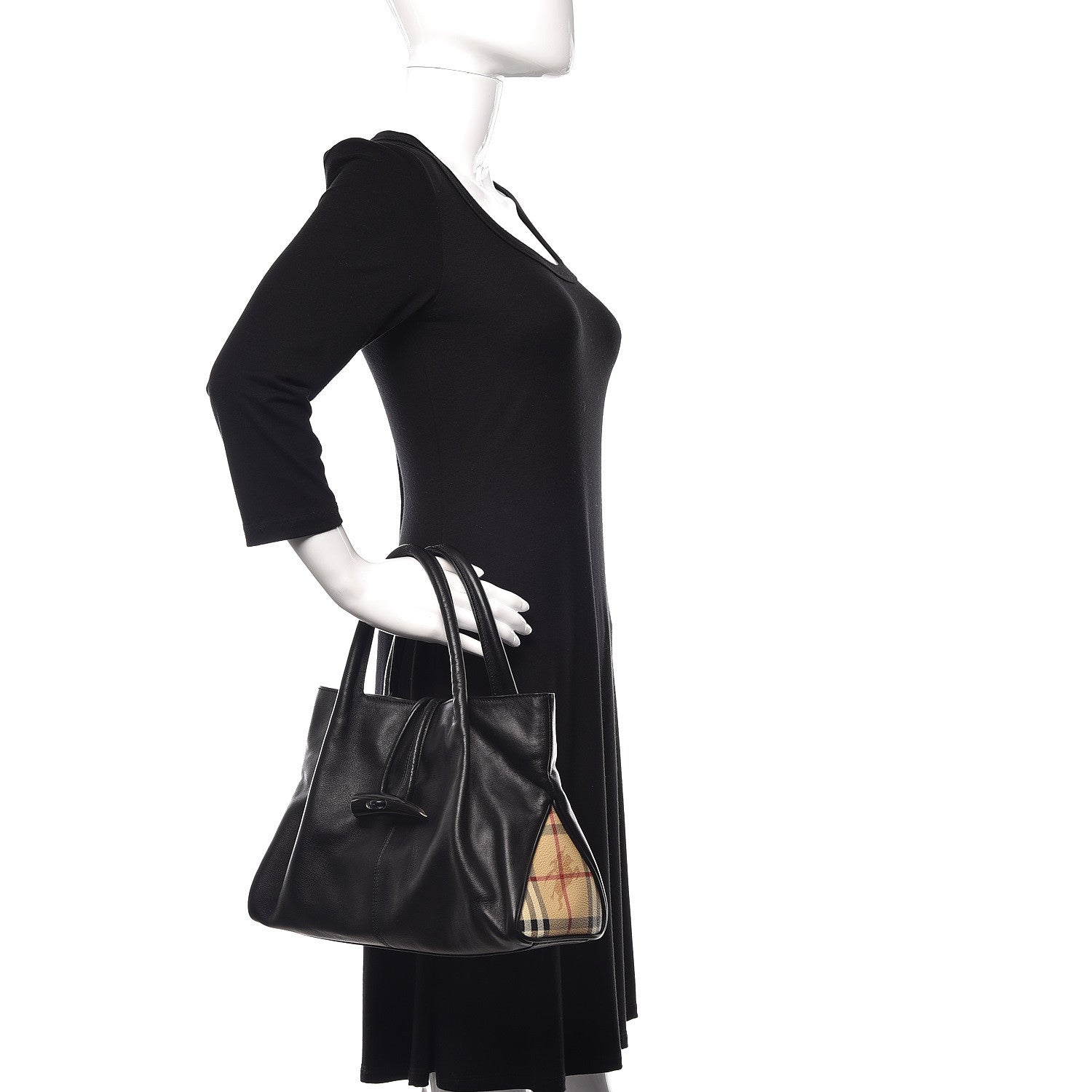 Burberry Smooth Calfskin Haymarket Check Horn Shoulder Bag Black 2 of 9