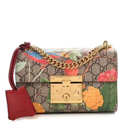 Gucci GG Supreme Monogram Tian Small Padlock Shoulder Bag Beige Multicolor New Acero 1 of 9