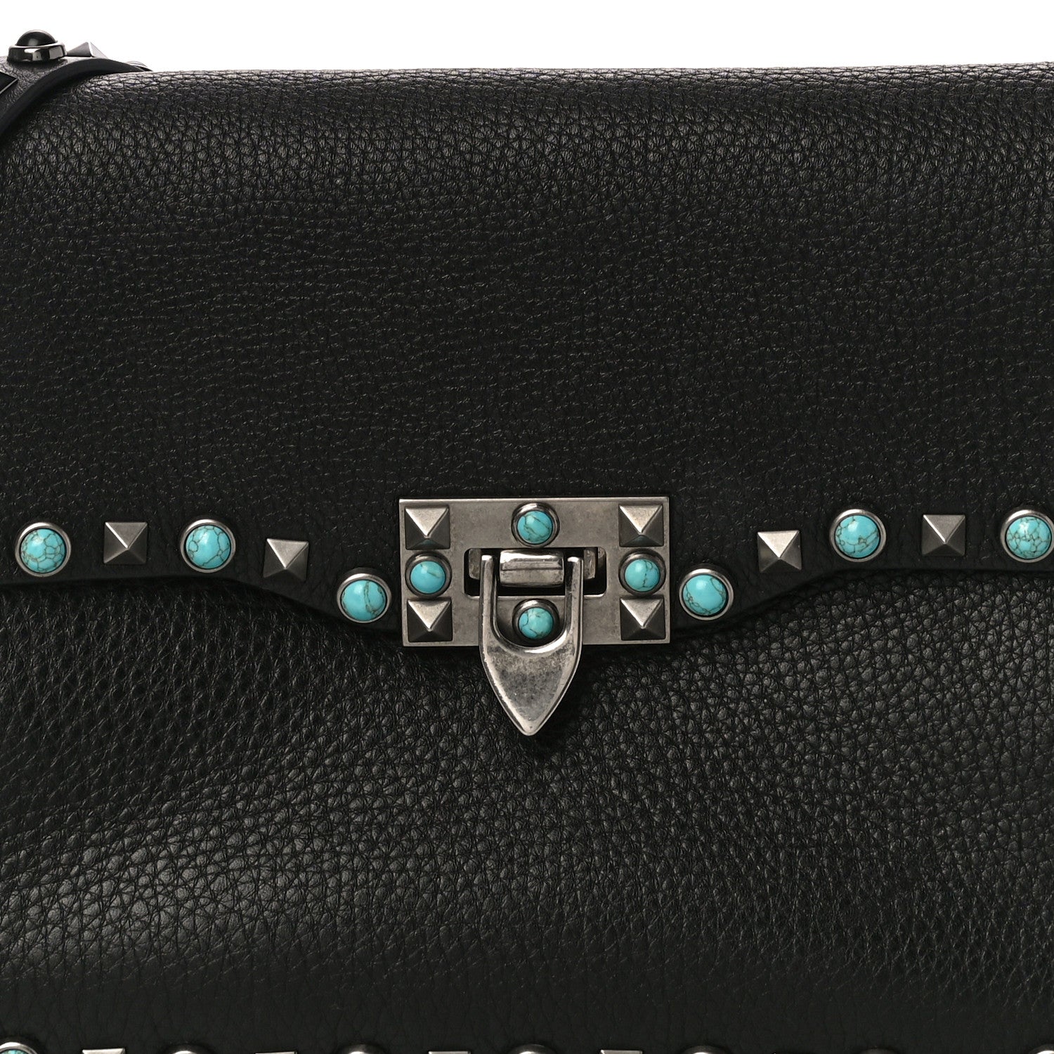Valentino Garavani Pebbled Calfskin Turquoise Medium Rockstud Rolling Flap Saddle Bag Black 6 of 10