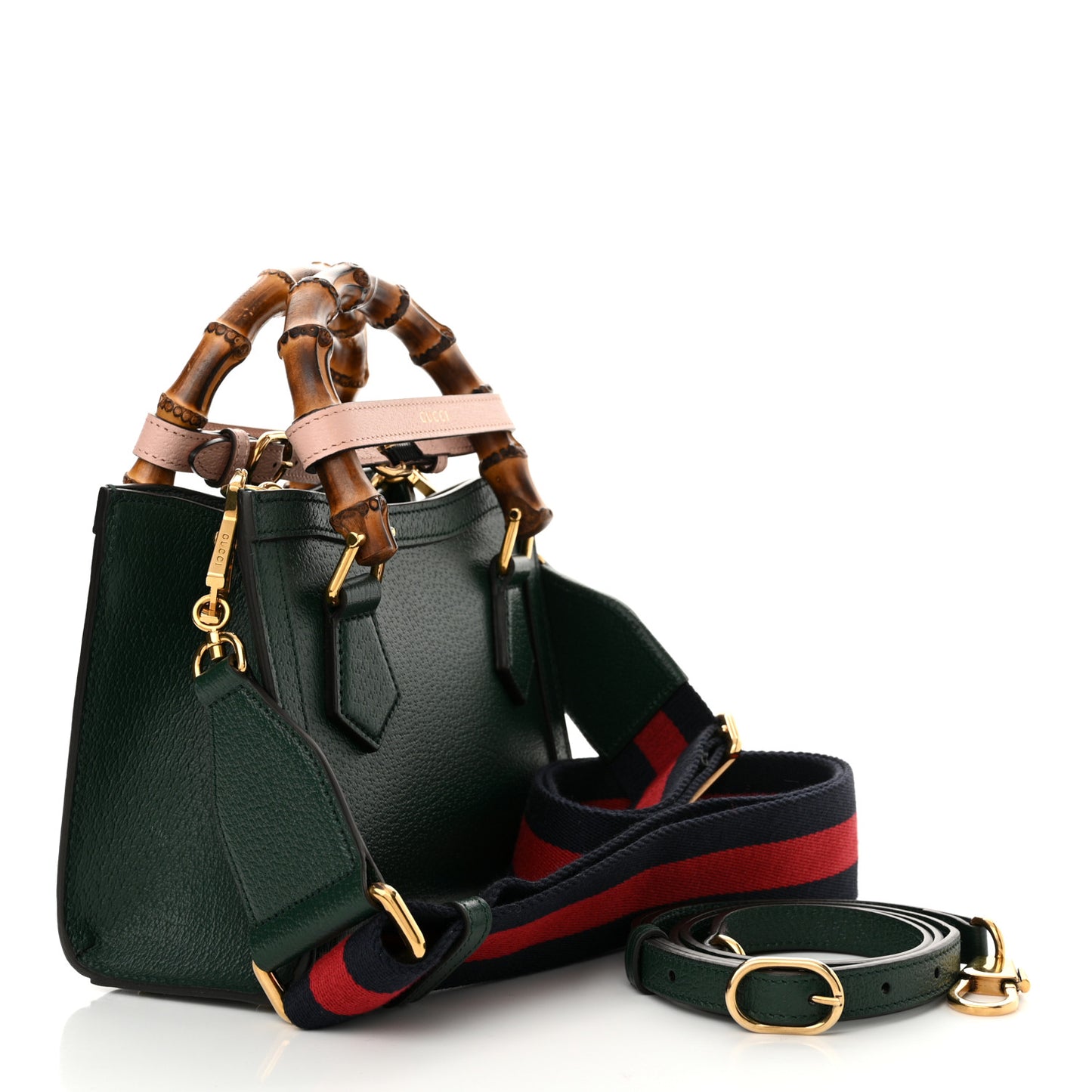 Textured Dollar Calfskin Mini Diana Tote Bag Vintage Green Pink