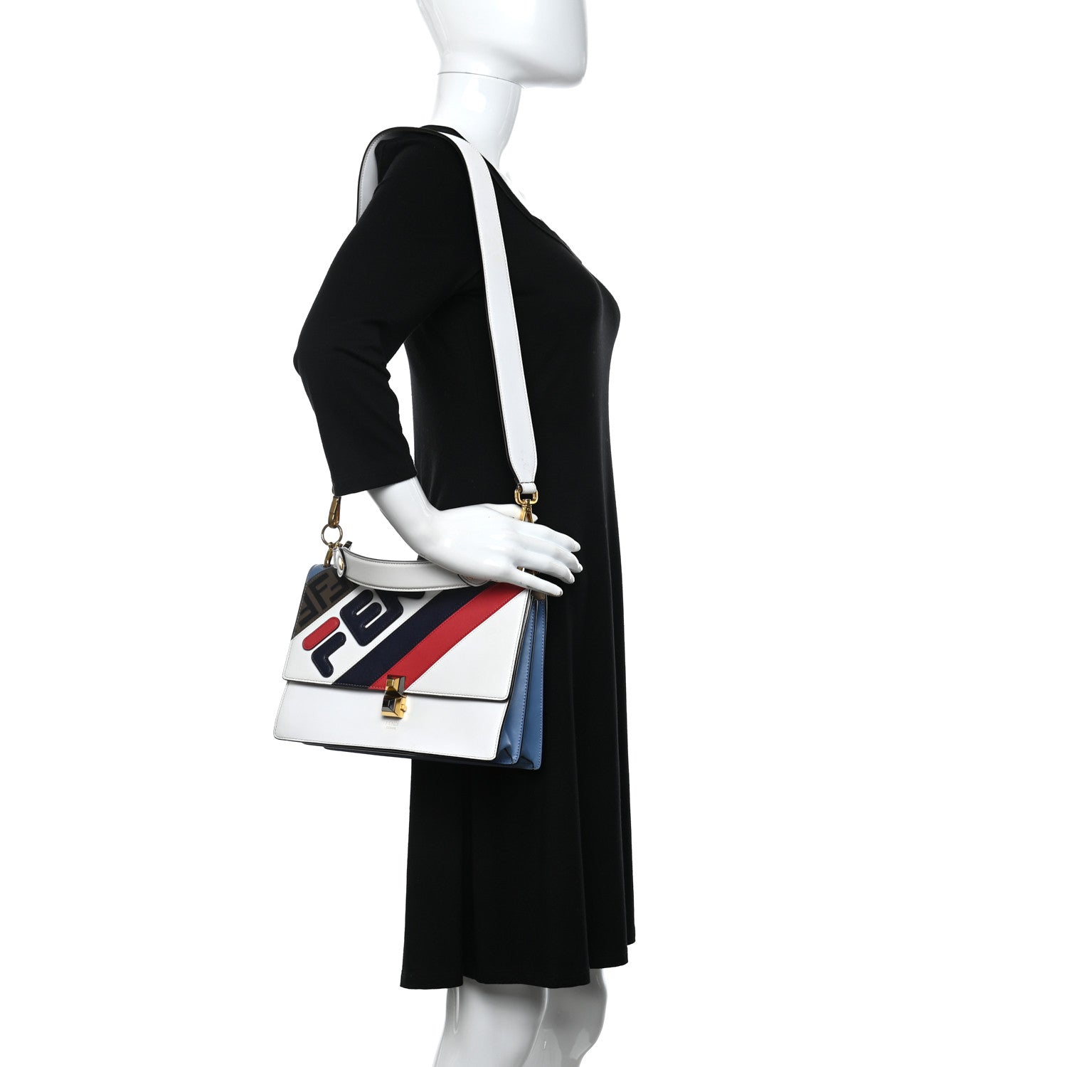 Fendi X FILA Vitello Liberty Mania Bi-Color FF 1974 Embossed Kan I Shoulder Bag White Nebula Multicolor 2 of 12