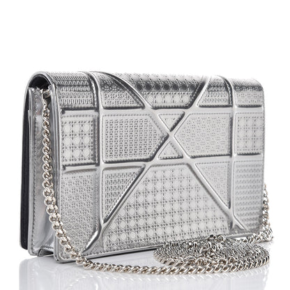 Christian Dior Metallic Patent Micro-Cannage Diorama Wallet on Chain Pouch Silver 3 of 8