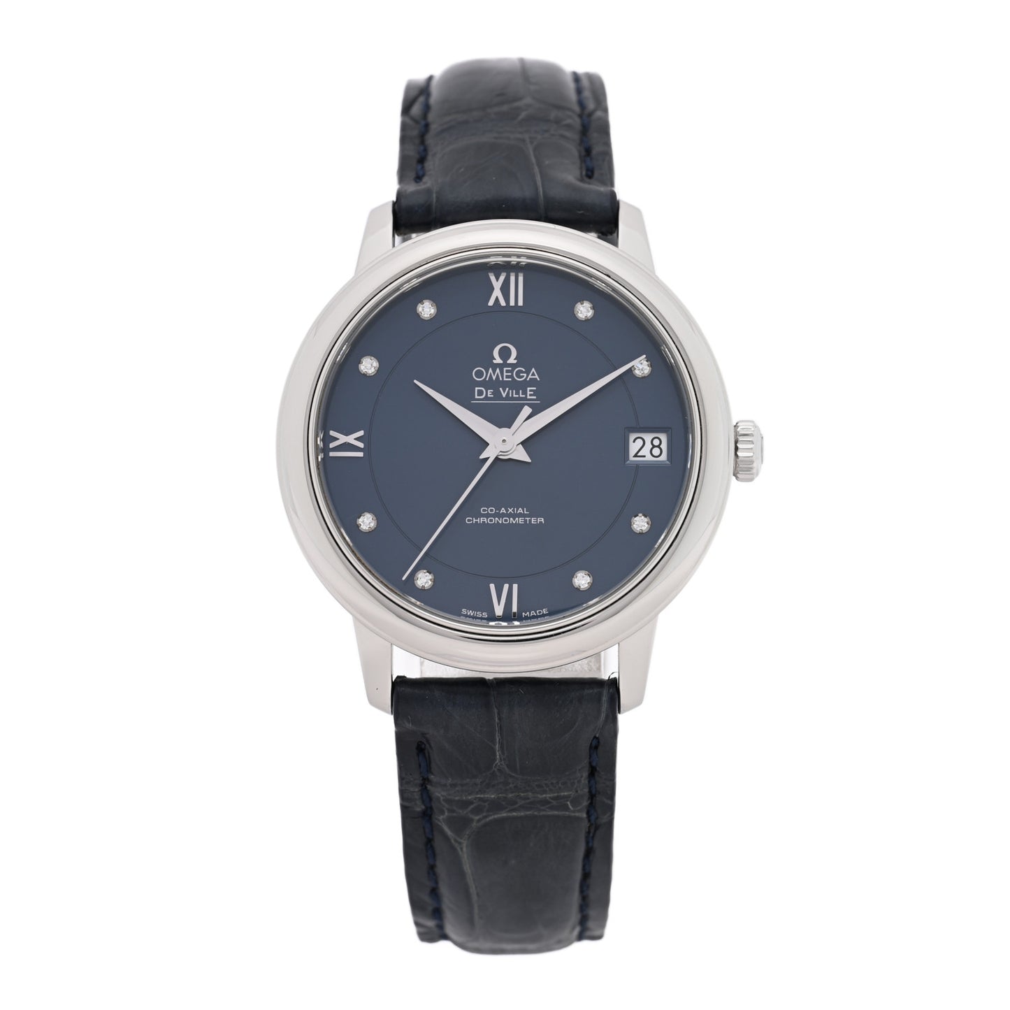 Stainless Steel Alligator Diamond 32.7mm De Ville Prestige Automatic Watch Blue 424.13.33.20.53.001