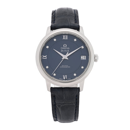 Omega Stainless Steel Alligator Diamond 32.7mm De Ville Prestige Automatic Watch Blue 424.13.33.20.53.001 1 of 4