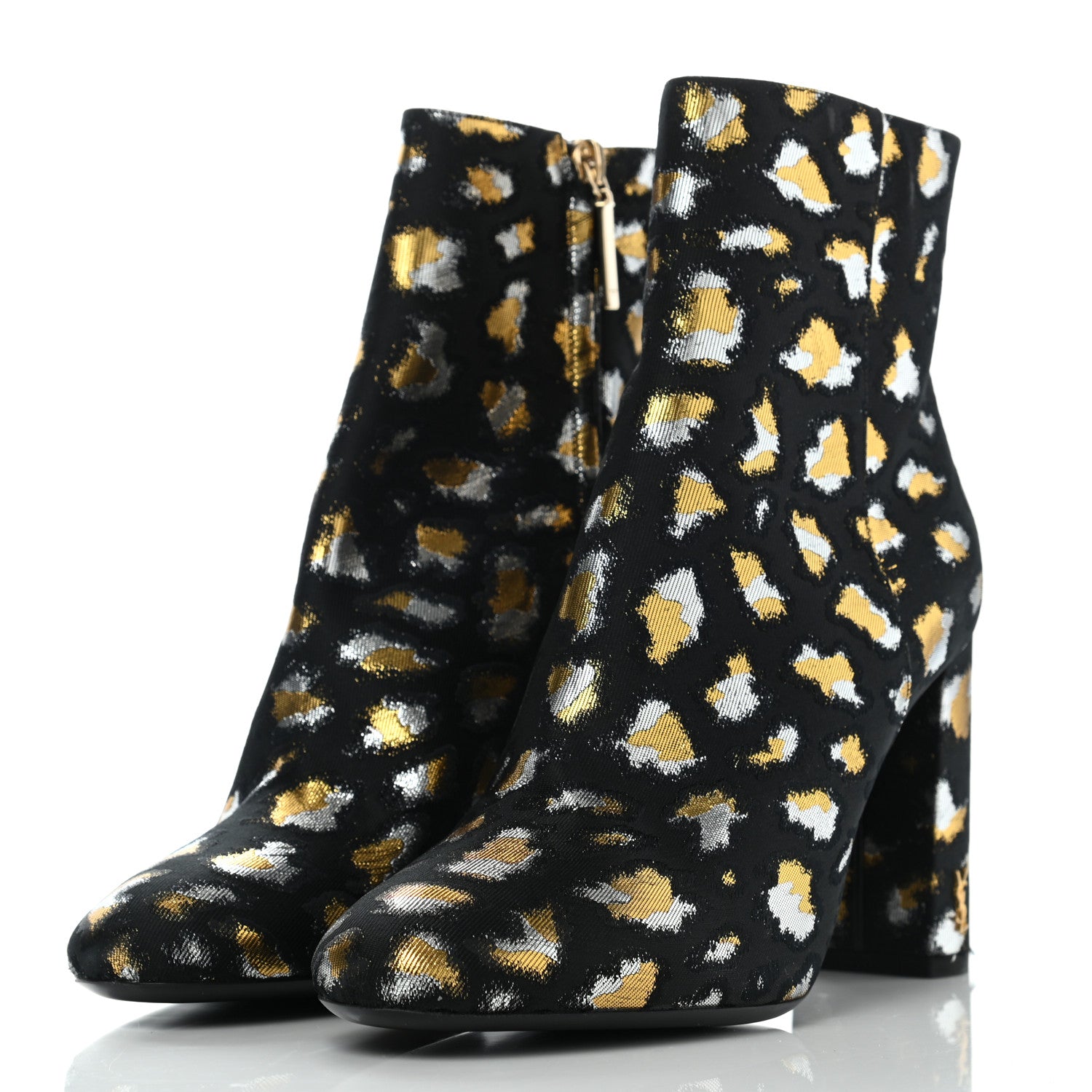 Saint Laurent Jacquard Leopard Loulou Ankle Boots 37 Oro 3 of 8