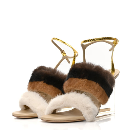 Fendi Mink Ayers Lucite Fendi First 95mm Sandals 40 Natural Brown 3 of 7