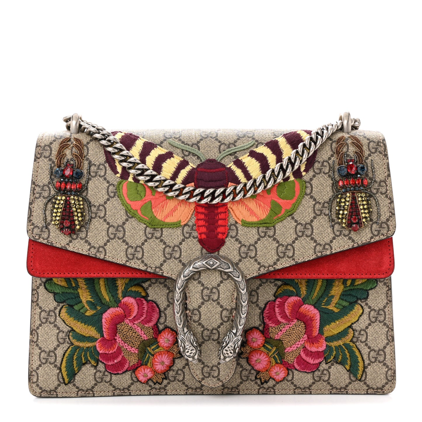 GG Supreme Monogram Embroidered Medium Dionysus Shoulder Bag Beige Hibiscus