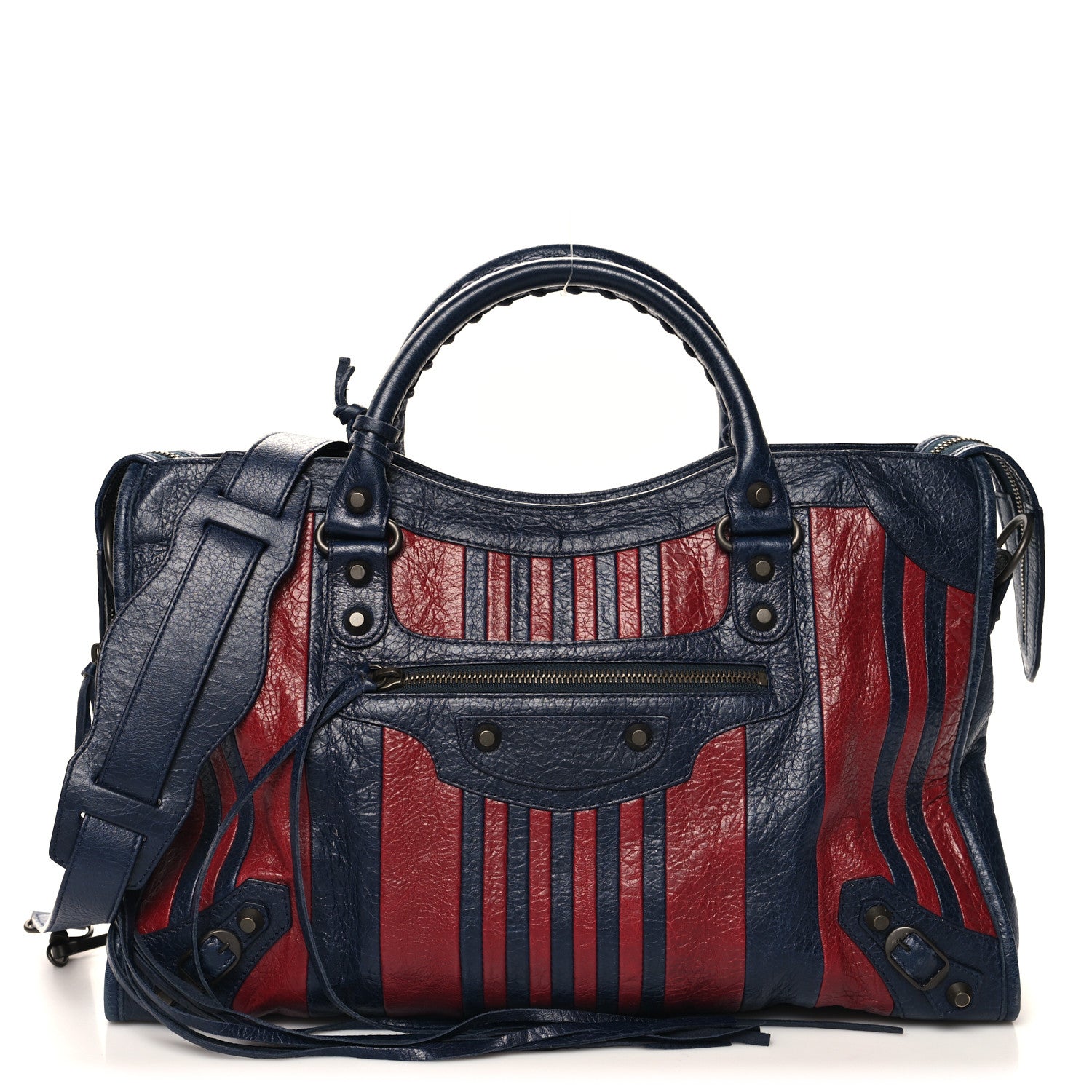 Balenciaga Cuir Arena Striped Classic Hardware City Bleu Nuit Rouge 1 of 13
