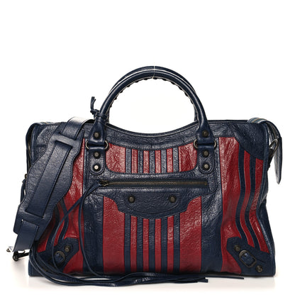 Balenciaga Cuir Arena Striped Classic Hardware City Bleu Nuit Rouge 1 of 13