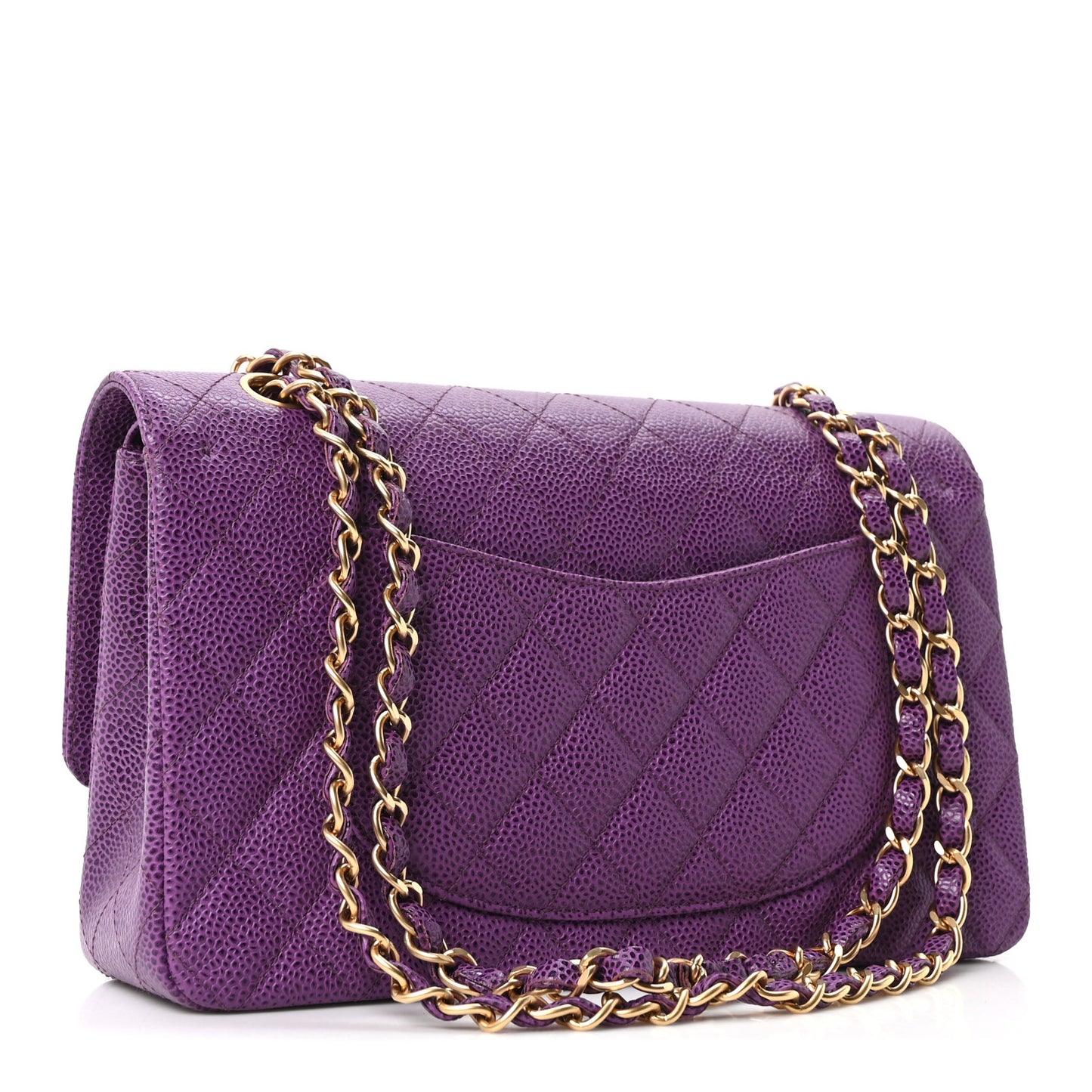 Caviar Quilted Medium Double Flap Purple